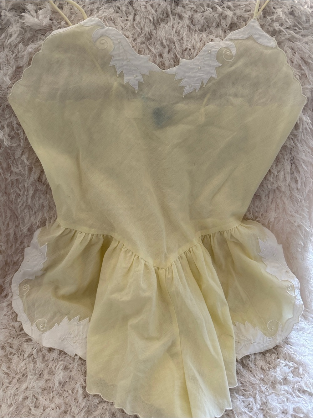 RARE VINTAGE ETIENNE 60’s Sheer Pale Yellow Ruffled Camisole with White Appliqué